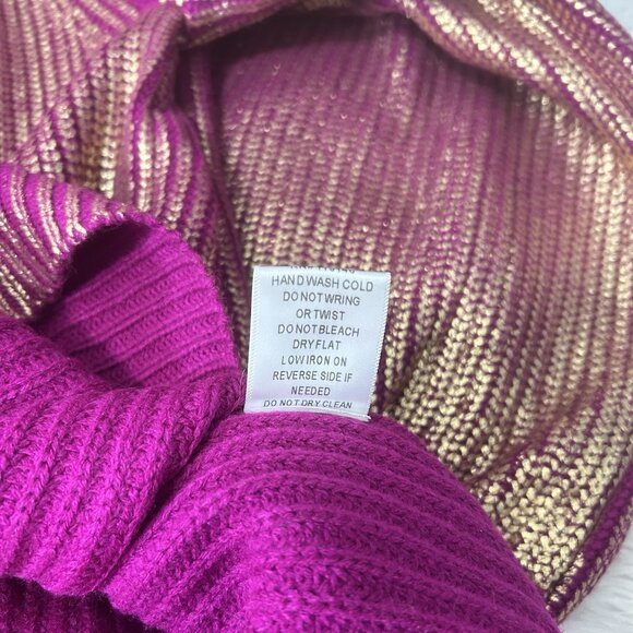 Jodifl Metallic Pink Gold Knit Sweater Ballooon Sleeves Ribbed Size S Party Cozy - Picture 10 of 12